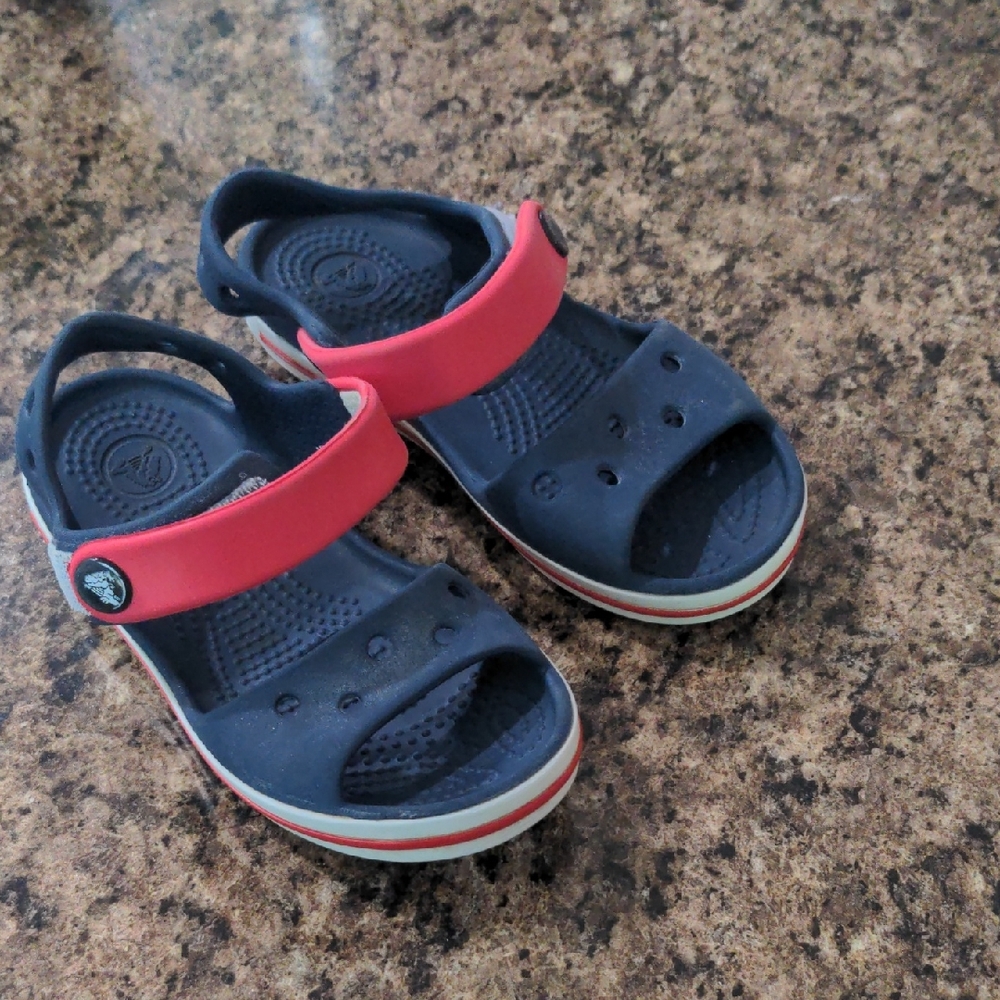 CROCS Blue and Red Sporty Sandals with Contoured Footbed